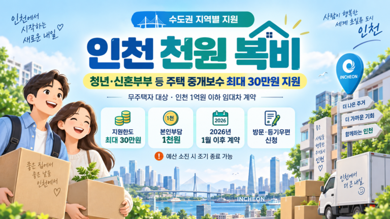 인천 천원 복비 주택 중개보수 지원