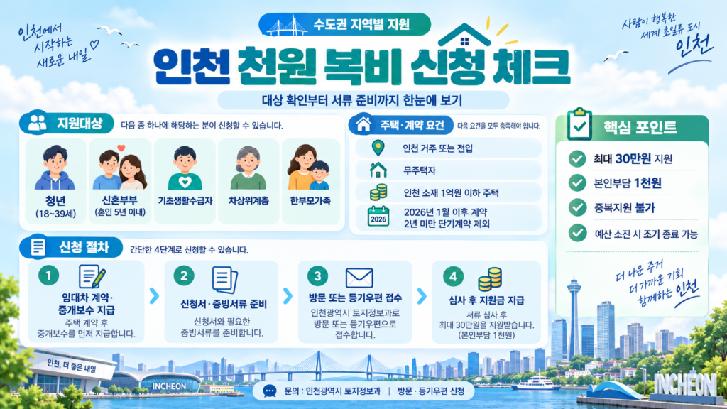 인천 천원 복비 신청 체크리스트