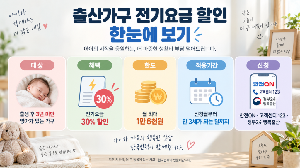 출산가구 전기요금 할인 대상 혜택 신청방법 정리