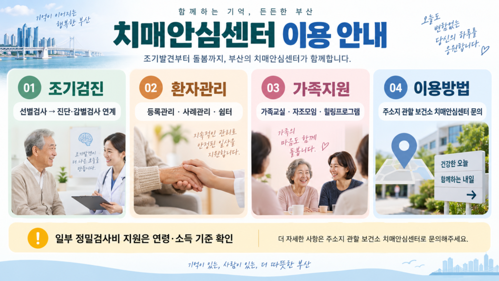 부산 치매안심센터 검진 환자관리 가족지원 이용방법 정리