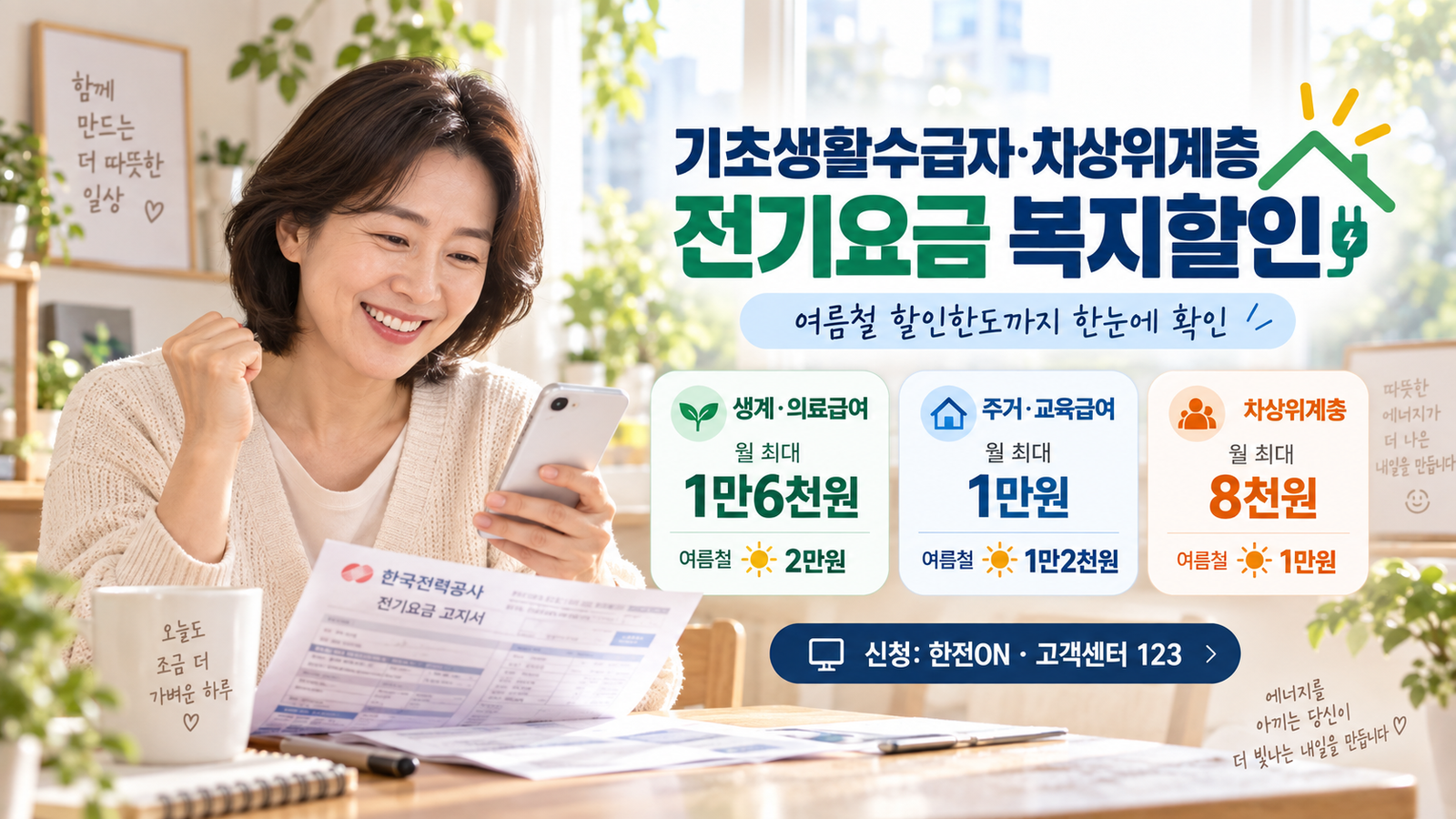 기초생활수급자와 차상위계층 전기요금 복지할인 안내
