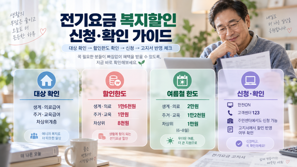기초생활수급자와 차상위계층 전기요금 할인한도와 신청방법 안내
