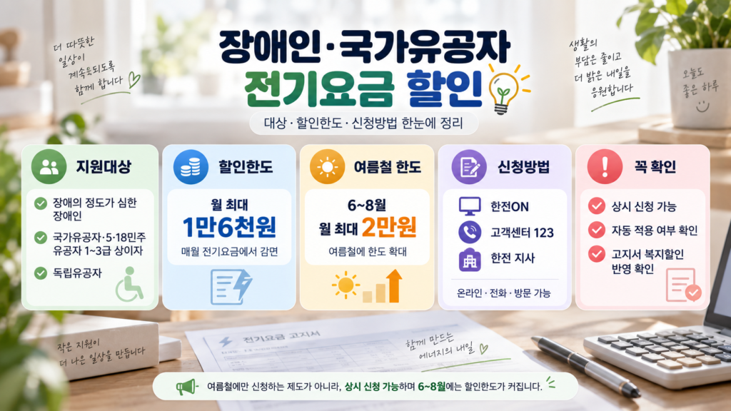 장애인·국가유공자 전기요금 할인 대상과 신청·확인 방법 안내