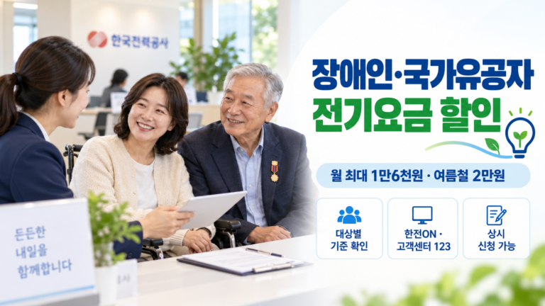 장애인·국가유공자 전기요금 할인과 월 최대 할인한도 안내