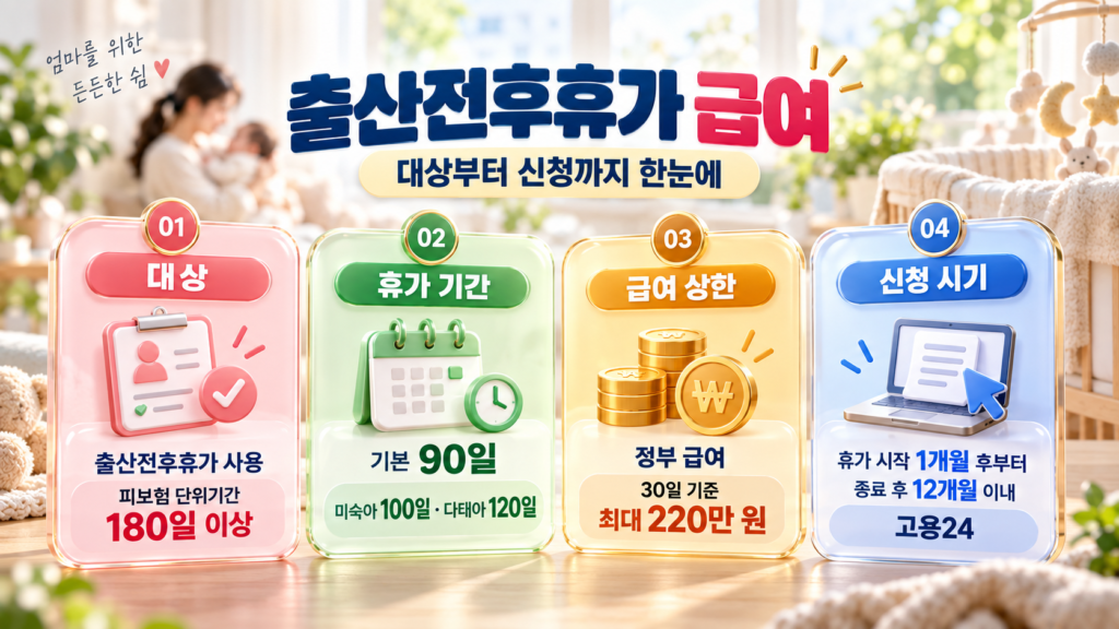 출산전후휴가 확인서와 고용24 신청 내용