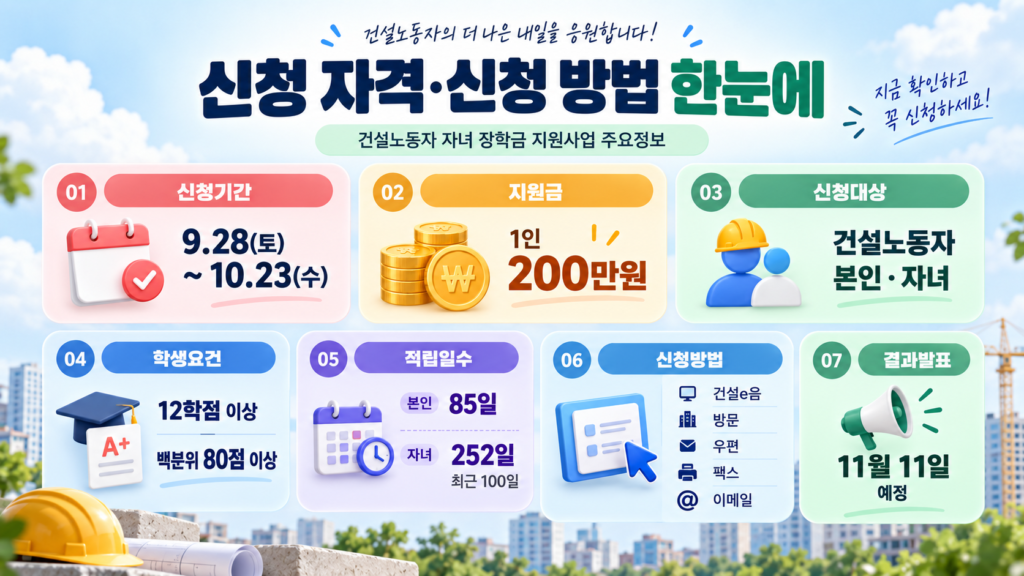 건설노동자 대학생 장학금 신청자격과 신청방법 안내
