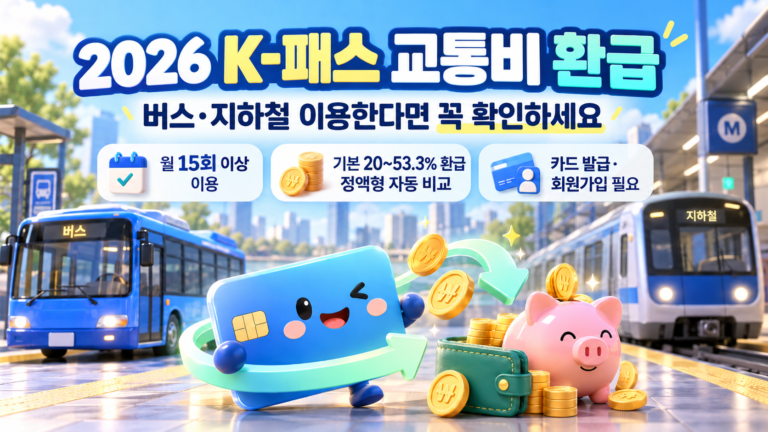 2026 K-패스 교통비 환급 혜택, 기본 20~53.3% 환급과 정액형 자동 비교 안내