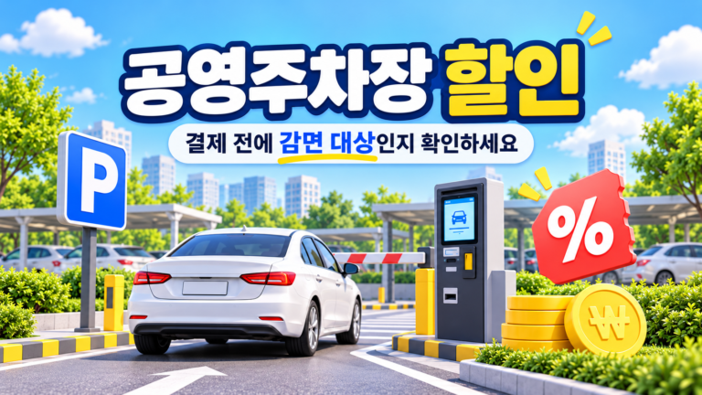 공영주차장 할인 안내와 감면 대상 확인을 표현한 주차장 할인