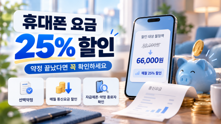 휴대폰 요금 25% 선택약정 할인 안내, 약정 종료자와 자급제폰 이용자를 위한 매월 통신요금 할인 혜택
